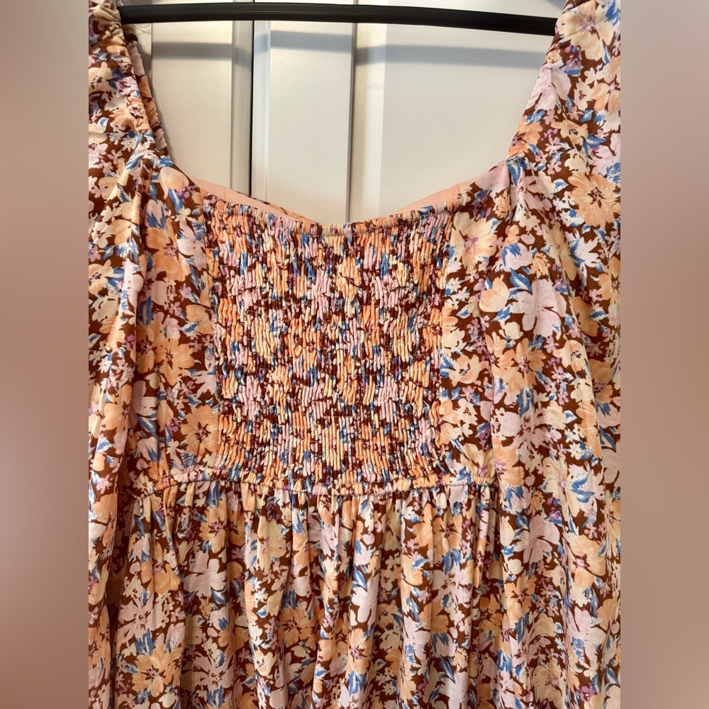 Free People Land of the Free Floral Bohemian Babydoll Midi Long Sleeve Dress Sm. - Picture 4 of 7
